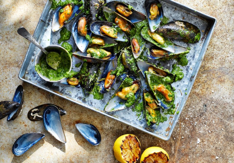 grillede blåskjell
