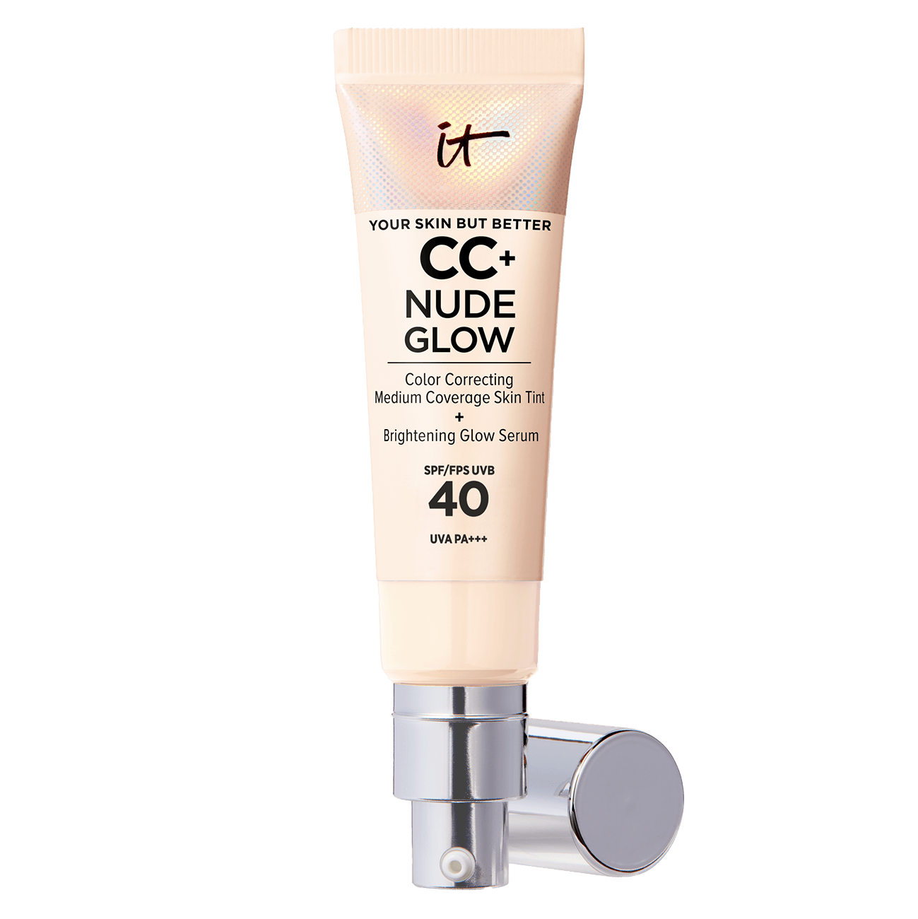 itc cc cc nude glow spf40 fair boosted full size cap on side 000 front IT COSMETICS, Your Skin But Better CC+ Nude Glow Foundation, 32 ml, 485 kr