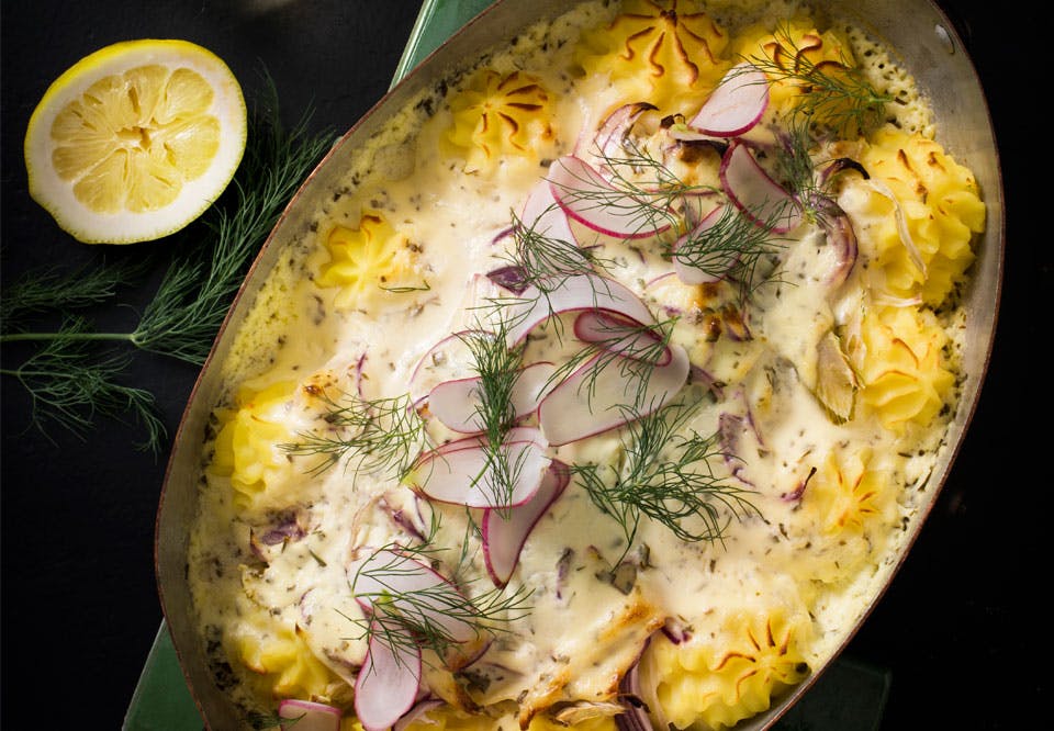 Laksegrateng med estragonkrem