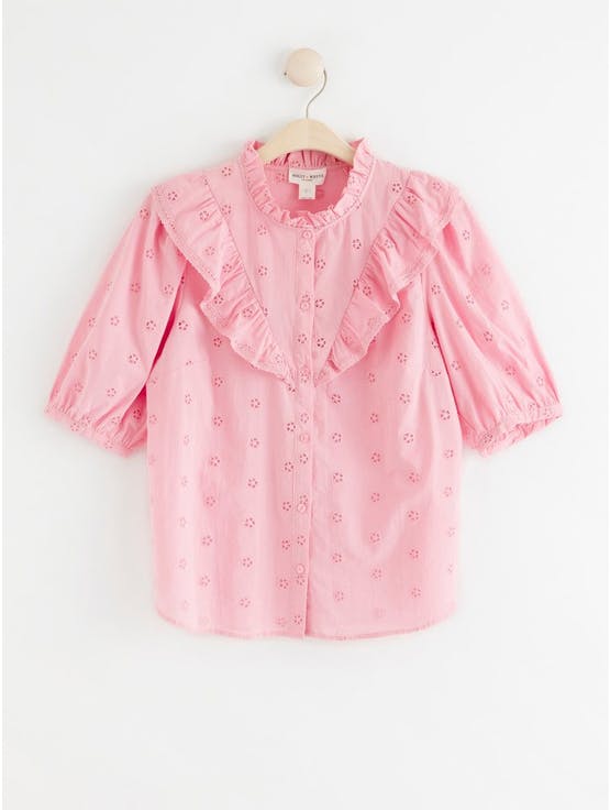 Lindex rosa bluse engelsk blonde puffermer
