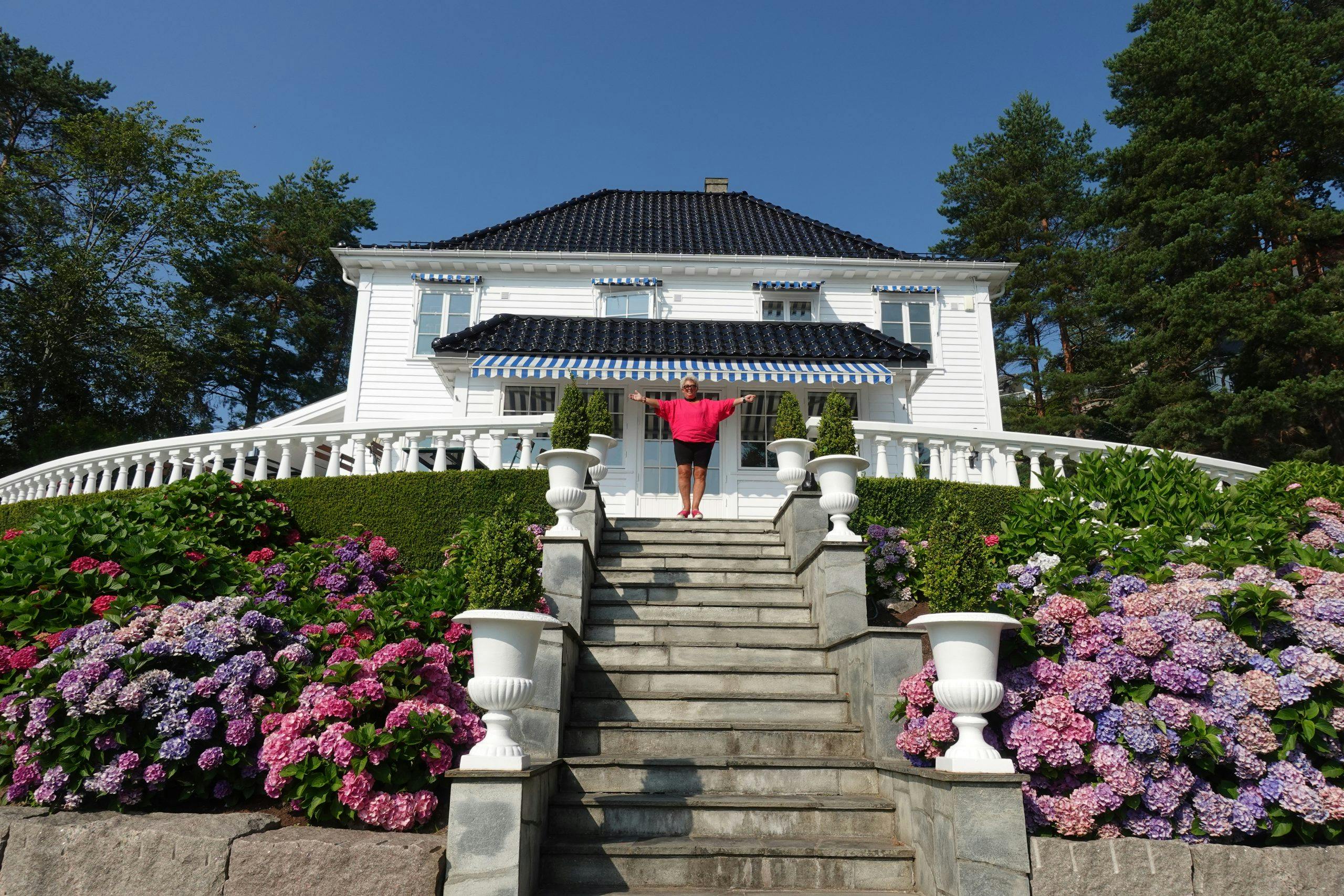 Obertsvillaen i Drøbak og hortensia i full blomst hos Eva Mellqist
