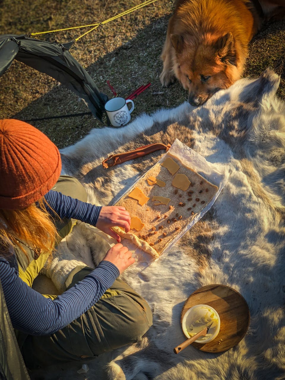 oy overnatting fugleperspektiv baking Årets turjente Bodil Dorothea Gilje og hunden Ronja baker på tur i fjellet