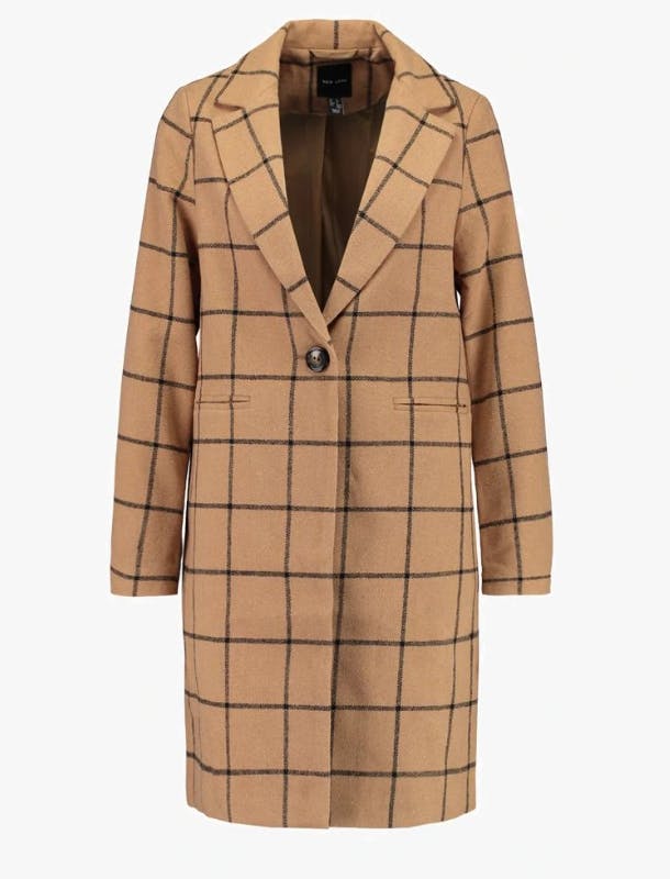 Kamelfarget kåpe: Beige og rutete kåpe fra zalando