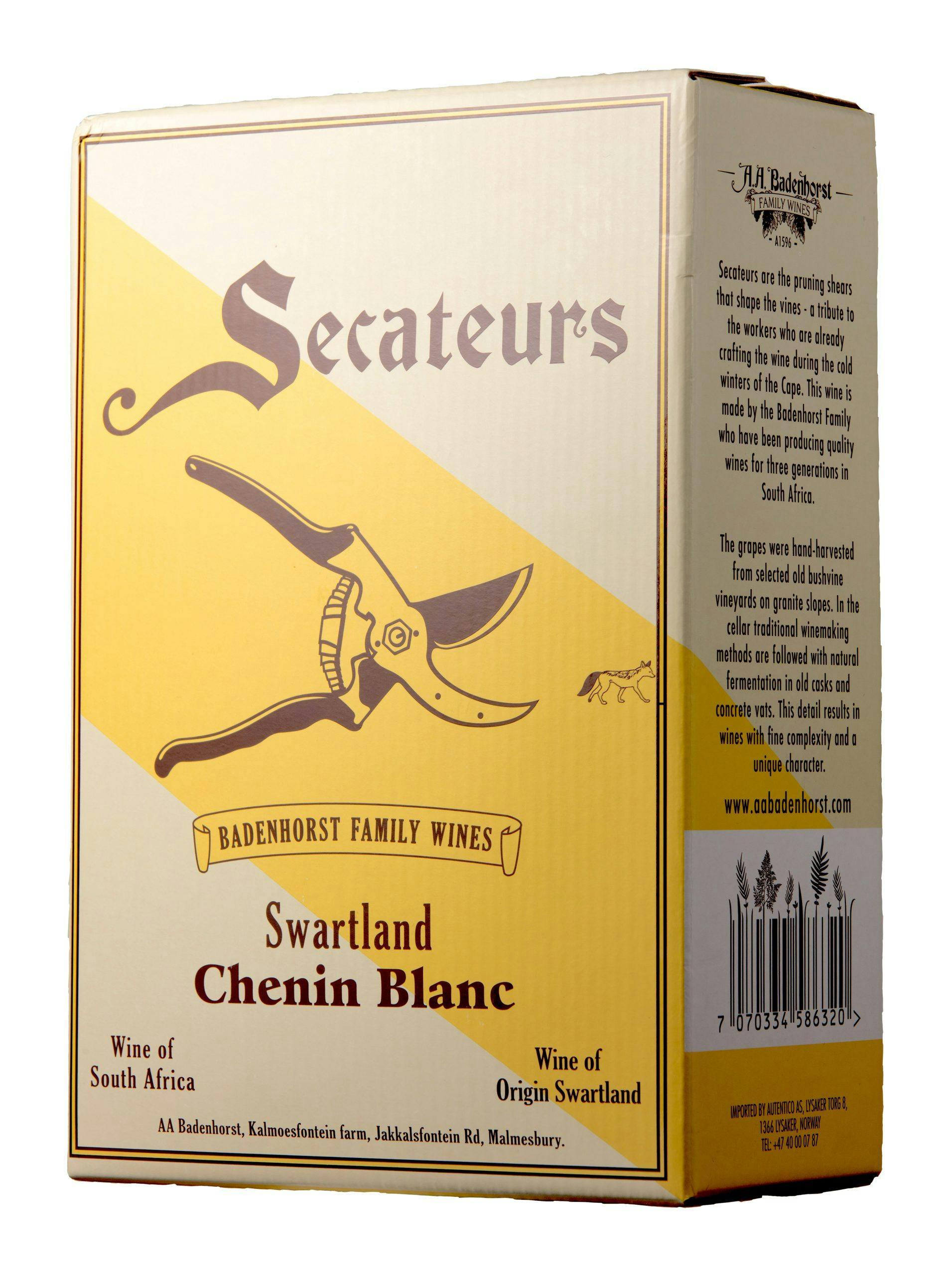 BIB hvitvin A.A. Badenhorst Secateurs Chenin Blanc