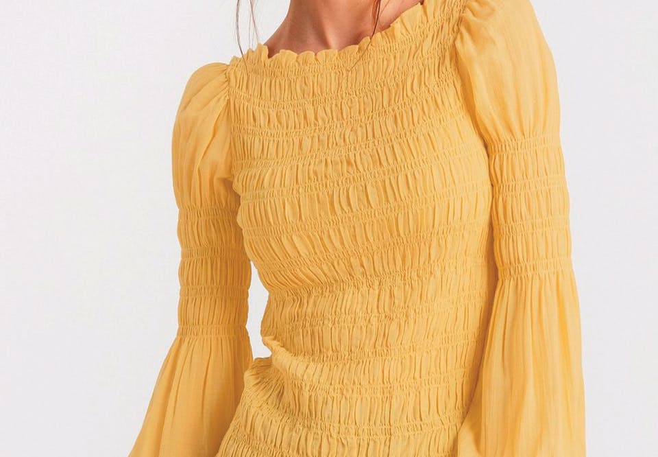 Lindex gul bluse smock vaffelsøm