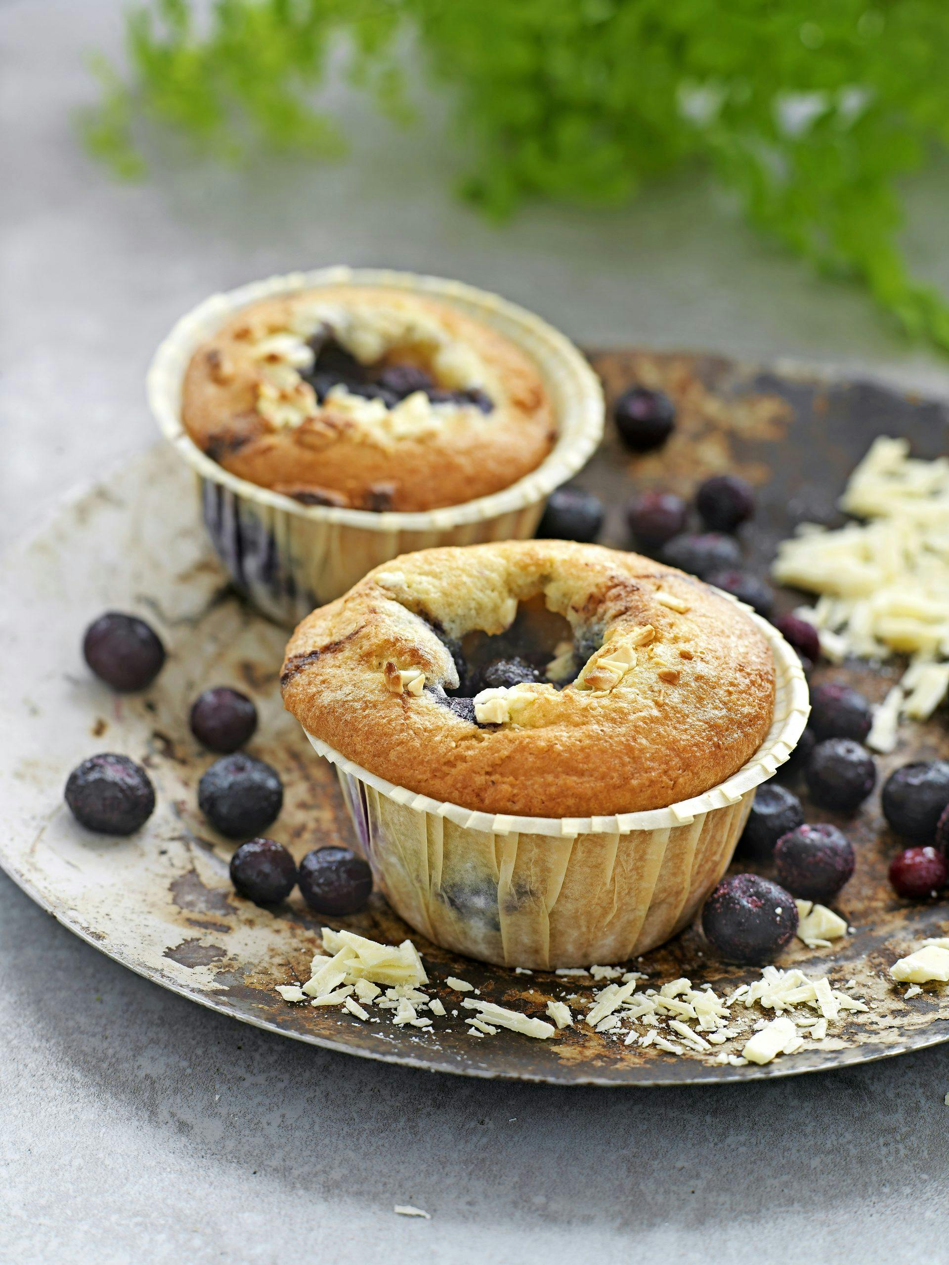 Glutenfri, mandelmel, blåbærmuffins