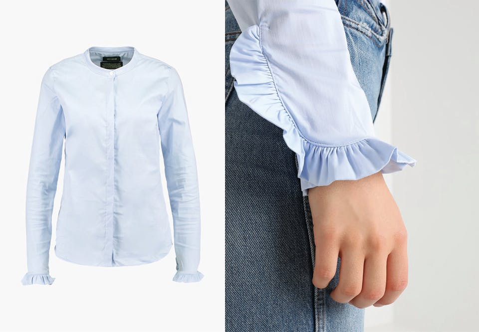 Mos Mosh blå skjorte rysjer rund hals Mattie