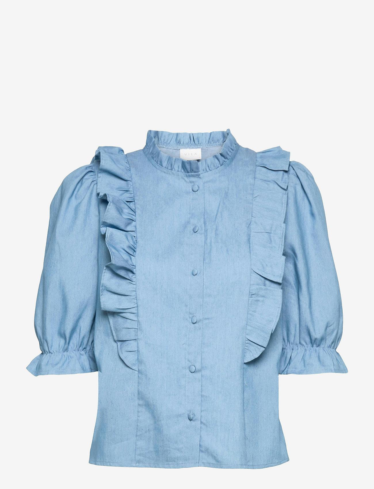 Vila blå skjorte rysjer VIVONNE 